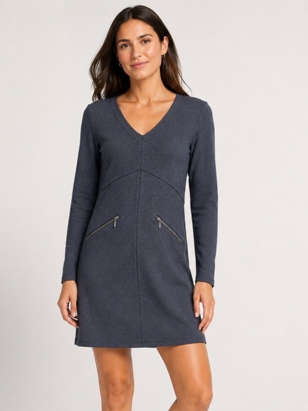 Athleta Charcoal V-Neck Long Sleeve Shift Dress Xl Tall